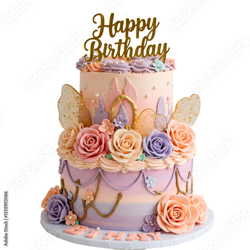 Birthday cake with candles, bright lights