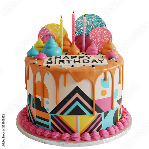 Birthday cake with candles, bright lights