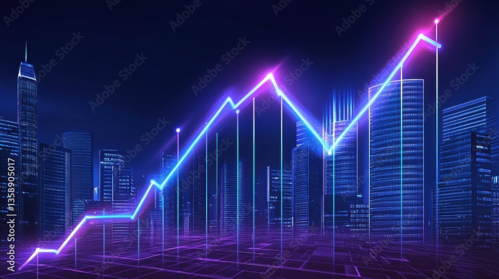 Technology-driven financial growth graph with neon blue and purple glowing lines, highlighting a thriving industry sector. Technology-driven financial growth graph with neon blue and purple glowing lines, highlighting a thriving industry sector.