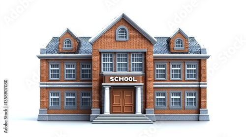 Obraz na płótnie A traditional school building with a symmetrical design, double doors at the entrance, and