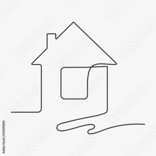House in continuous line. Home architecture minimalist concept. Hand drawn thin one line illustration