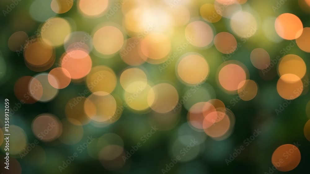 Warm Orange And Yellow Bokeh Lights Over Green Blurred Background with Soft Focus Effect Warm Orange And Yellow Bokeh Lights Over Green Blurred Background with Soft Focus Effect