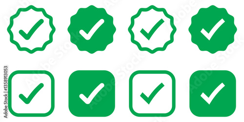 Checkmark icon. Green checkmark vector set. Checked check box sign.