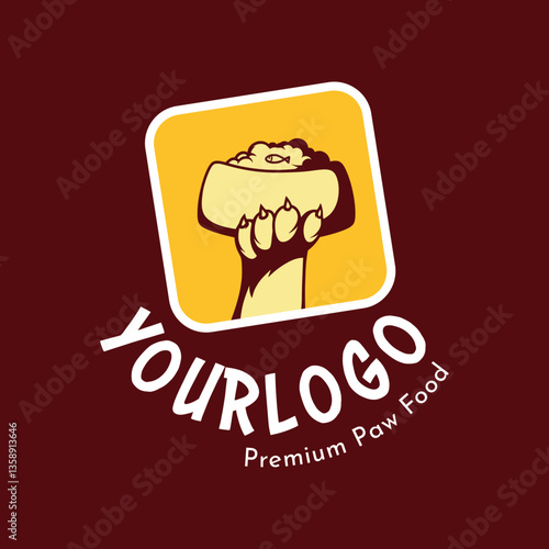 Premium Katzenmarke – Katze hält Fressnapf in der Pfote