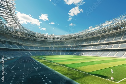soccer stadium view from the stands with blue sky behind