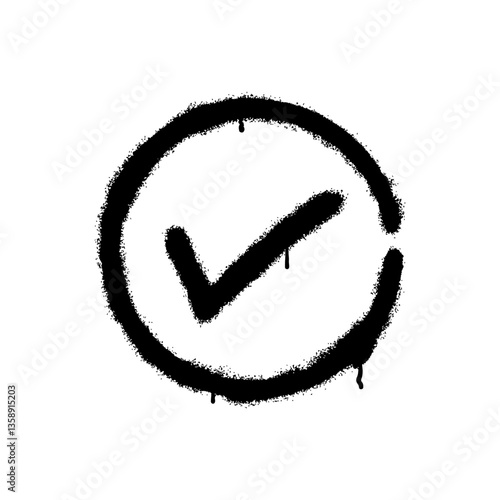 Check mark symbol in a circle drawn with graffiti art
