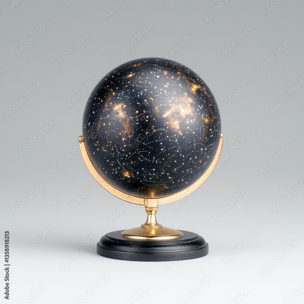 Black Celestial Globe with Gold Stand on Dark Base Black Celestial Globe with Gold Stand on Dark Base
