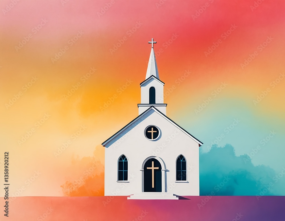 Fototapeta premium White Church at Sunset