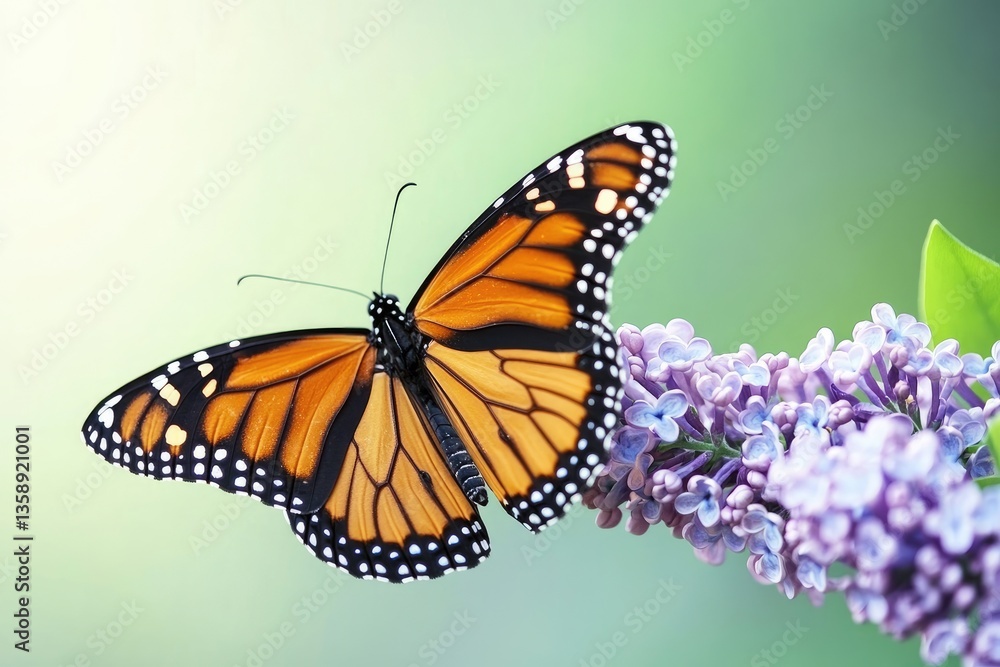 Fototapeta premium Monarch butterfly on lilac flower (2)