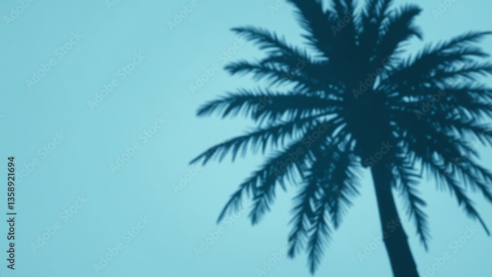 Fototapeta premium Summer concept. Palm tree shadow on a blue background