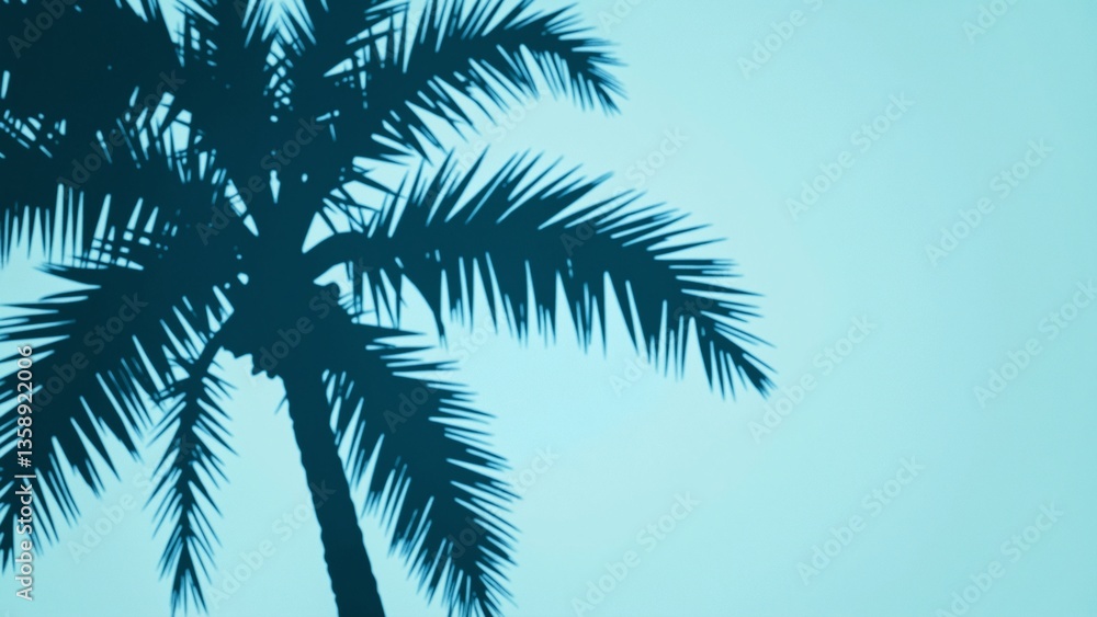 Fototapeta premium Summer concept. Palm tree shadow on a blue background