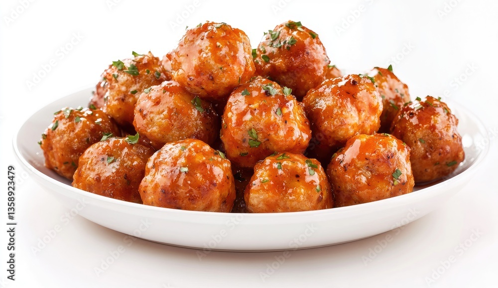 Appetizing, golden-brown, meat balls, glazed and garnished Appetizing, golden-brown, meat balls, glazed and garnished