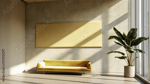 Contemporary Coworking Space With Yellow Sofa and Minimalist Design Generative AI