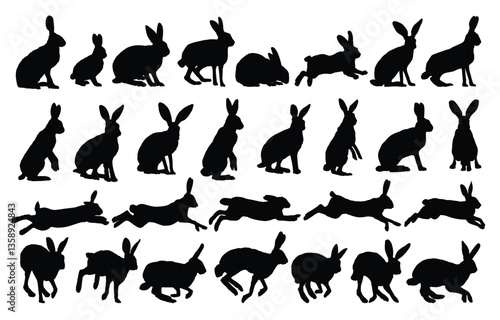 The big set silhouettes of wild hares.
