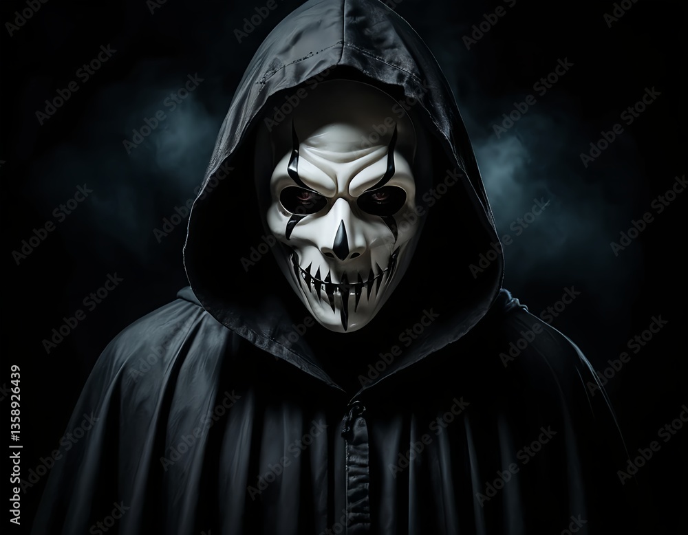 Mysterious Figure in Hooded Cloak and Skull Mask Mysterious Figure in Hooded Cloak and Skull Mask