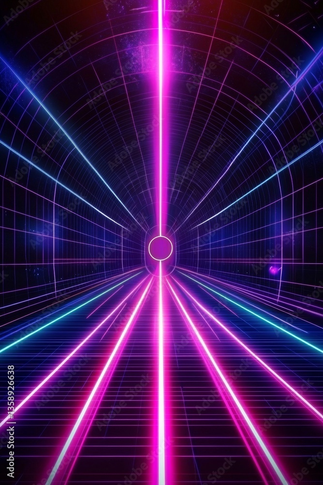 Obraz premium Experience the thrill of motion in a neon light tunnel.