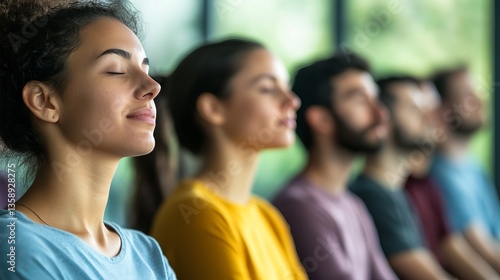 Wallpaper Mural Serenity and Calmness in a Group Meditation Session with Diverse Participants Torontodigital.ca