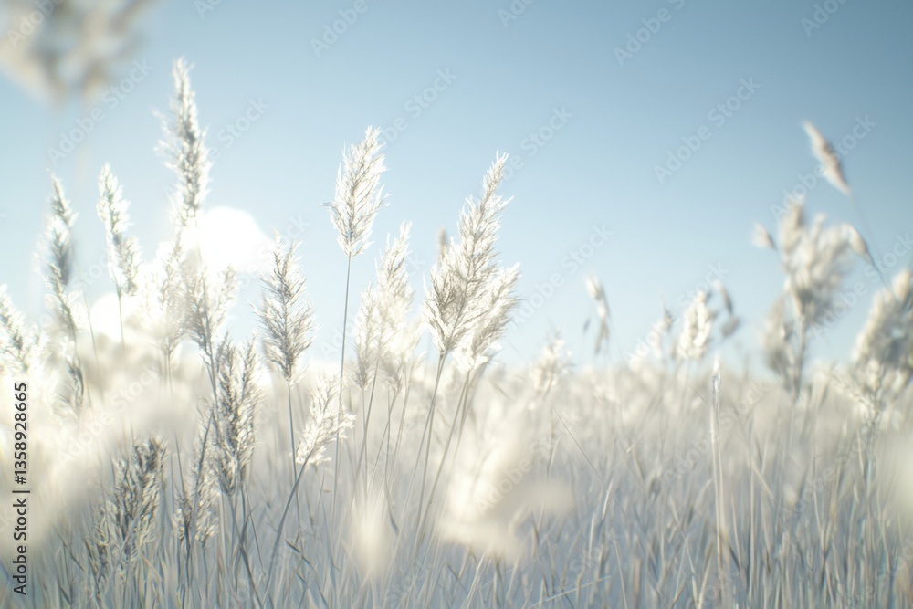 Fototapeta premium Exploring the Beauty of Nature: A Field of Tall Grass Under a Crystal Clear Blue Sky