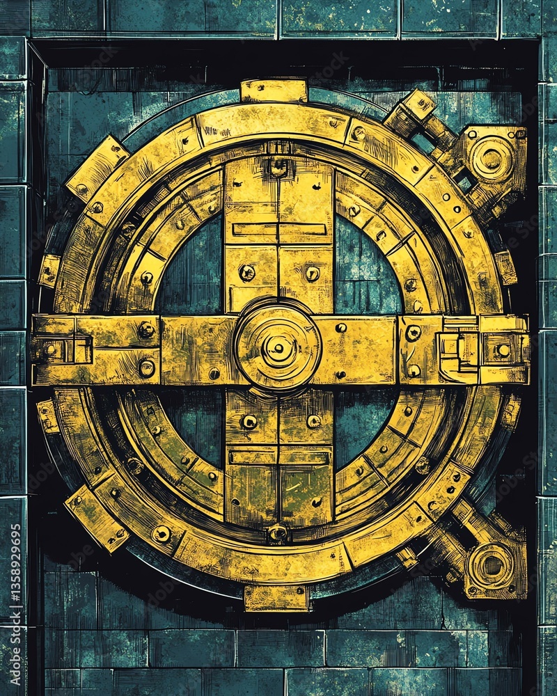 Obraz premium Vault Secured by Multiple Cryptographic Key Layers - Advanced Cryptographic Key System for Vault Protection with Security Layers