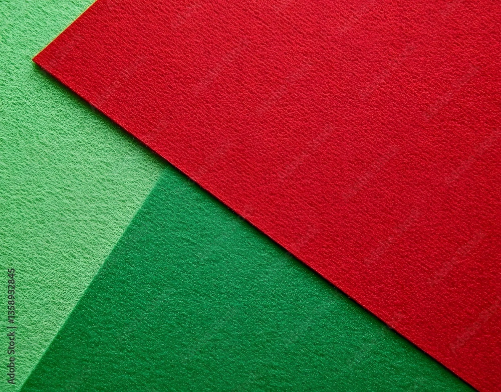 red paper card christmas green felt sheet texture geometric background with blank space_ 3d render_ ai generative. red paper card christmas green felt sheet texture geometric background with blank space_ 3d render_ ai generative.