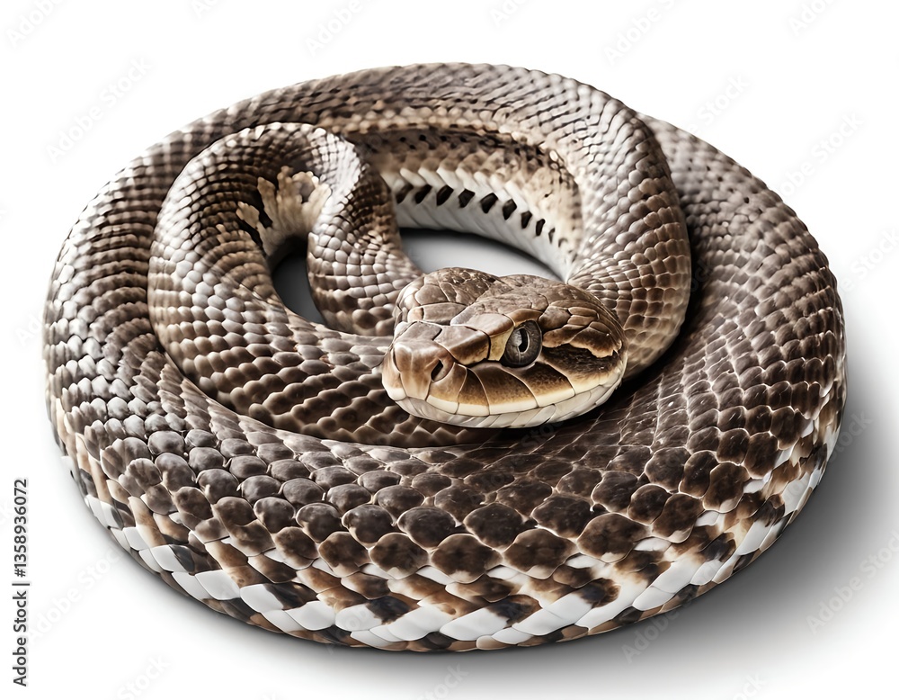 Fototapeta premium Coiled Brown Snake on White Background