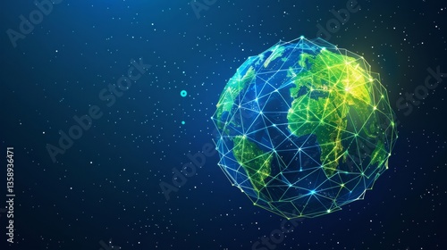 Global Network Background. Futuristic Fintech Abstract Poster. Digital Earth Globe Concept. Future Cyber Security Hologram. 3d AI Technology Holography.