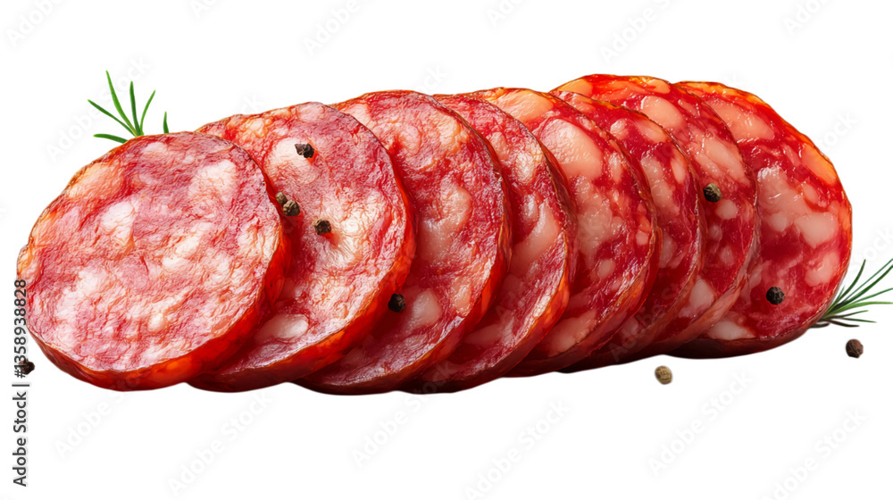 Sliced sausage on a transparent background. Sliced sausage on a transparent background.