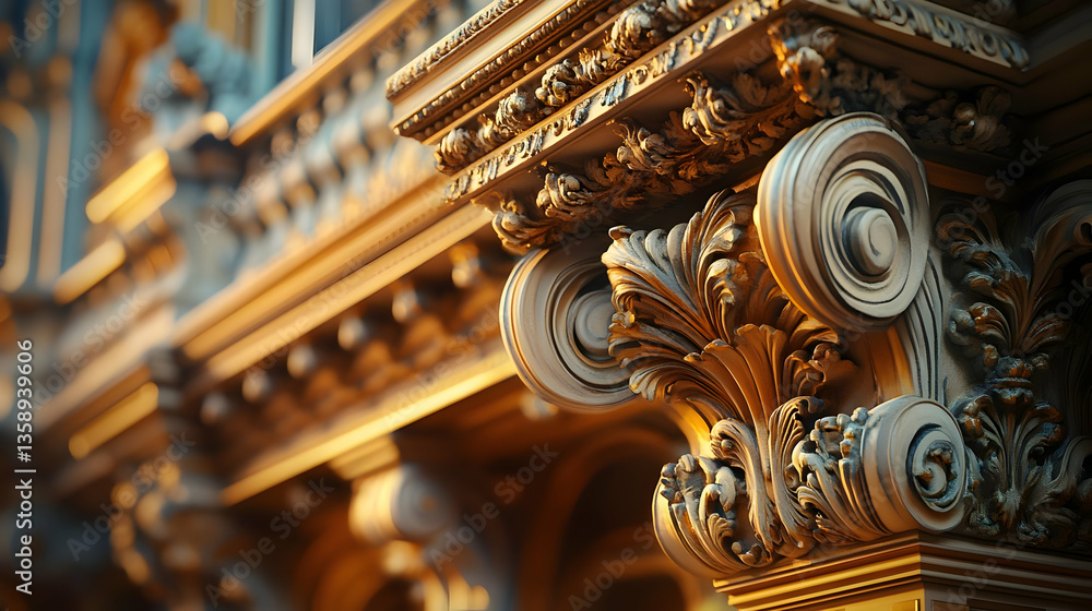 Fototapeta premium Ornate architectural detail showcasing intricate carvings and elegant design.