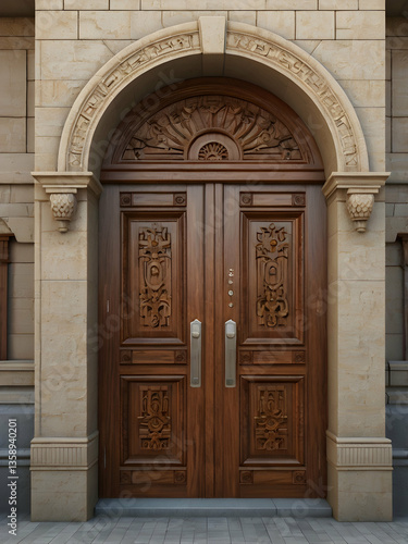 Wallpaper Mural Ornate wooden double doors with intricate carvings and a stone archway. Torontodigital.ca