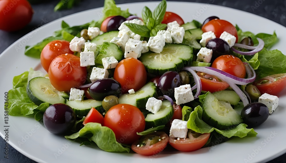Fresh Greek Salad with Feta Cheese and Olives Fresh Greek Salad with Feta Cheese and Olives