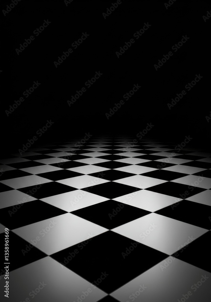 Naklejka premium High-contrast checkerboard pattern floor extending into a dark space