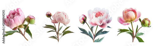 Wallpaper Mural pink peonies blooming flower collection on transparent background Torontodigital.ca