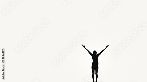 A woman is standing in the air with her arms outstretched