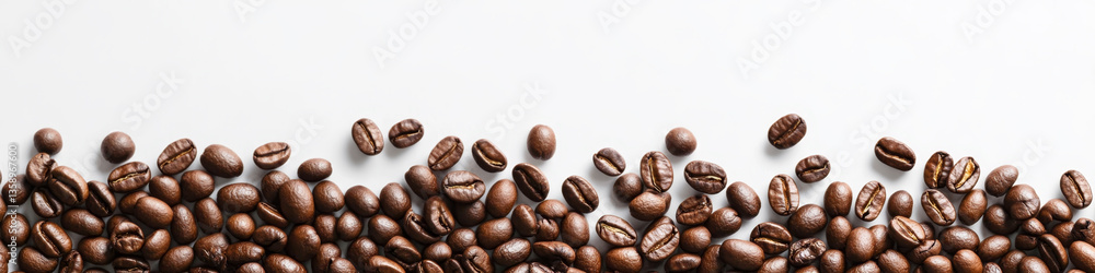 Roasted Coffee Beans on White Background Banner Roasted Coffee Beans on White Background Banner