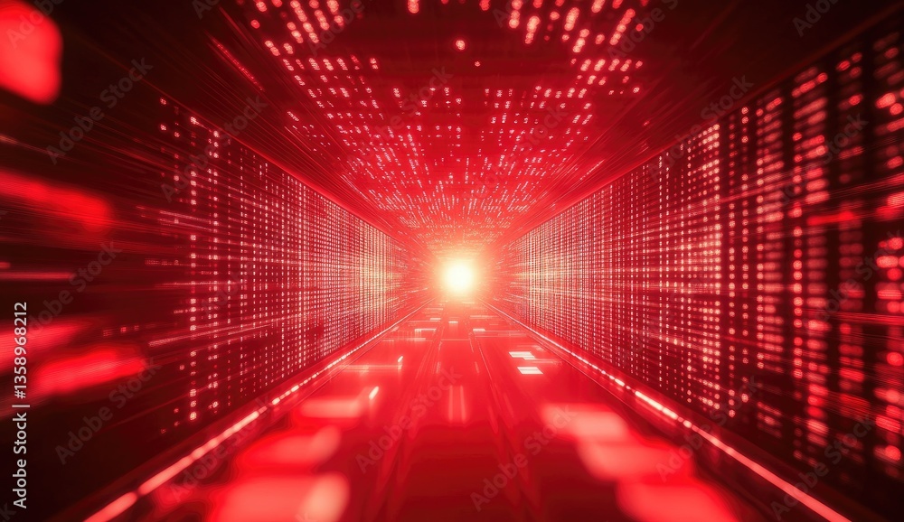 Fototapeta premium Digital tunnel of red data streams