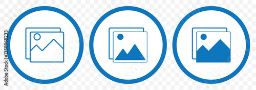 Set of add photo vector icons. Attach new image or picture. Edit album. Vector in blue Color. Gallery icon vector set, Photo gallery icon, Image symbol, Picture signs. Isolated. Vector on transparent.