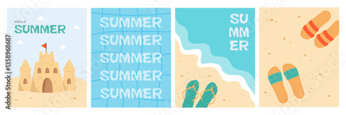 Summer poster or greeting card design collection