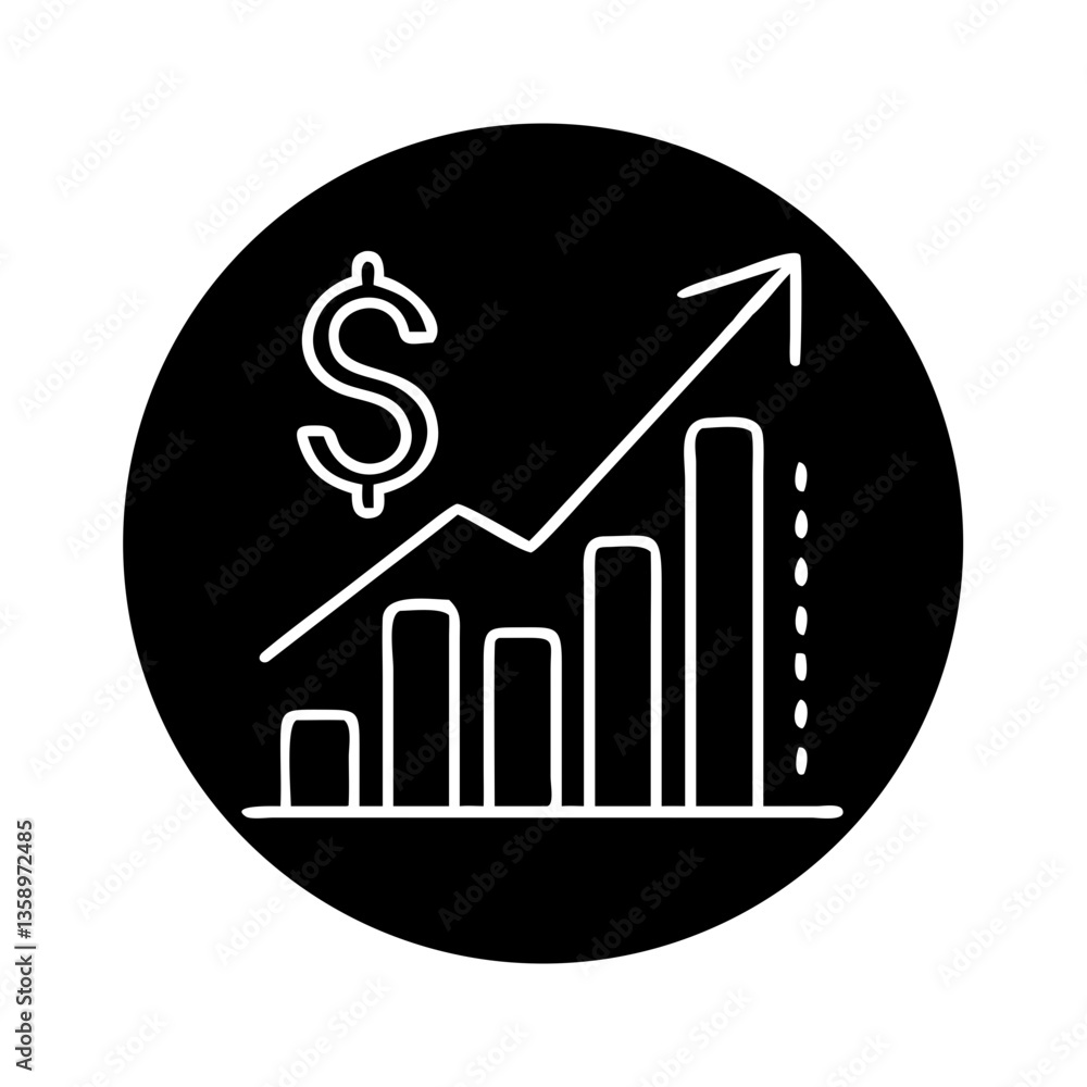 Business growth chart icon with dollar sign in black circle Business growth chart icon with dollar sign in black circle