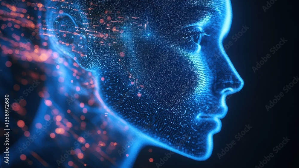 Digital Representation of a Human Face in Blue Light Digital Representation of a Human Face in Blue Light