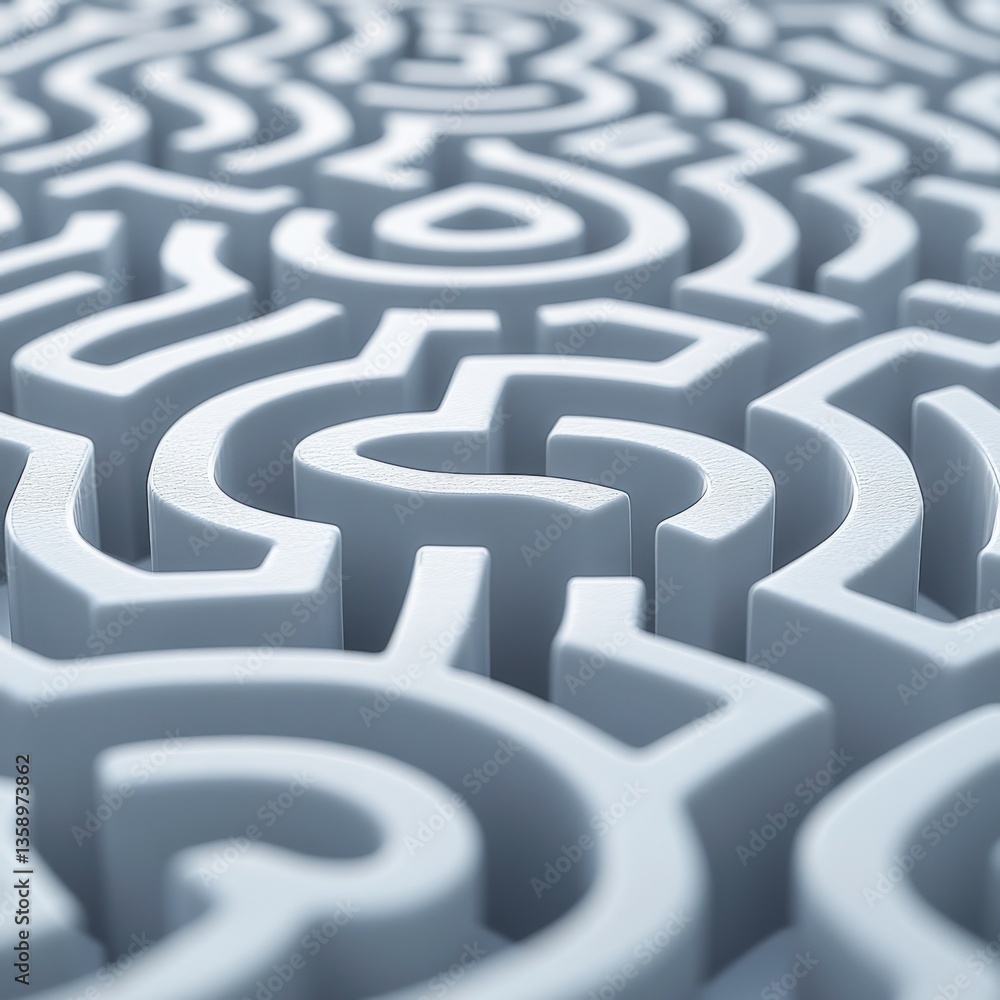 Close-Up Light Blue Labyrinth: 3D Render of an Abstract Maze Pattern Close-Up Light Blue Labyrinth: 3D Render of an Abstract Maze Pattern
