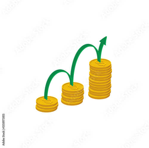 gold coins and green arrow