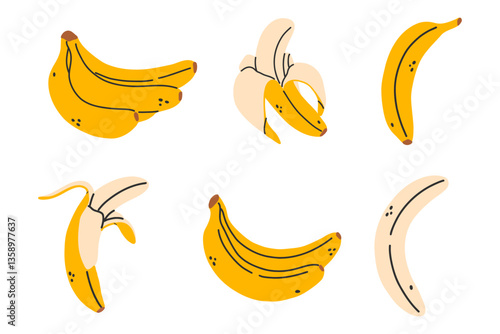 Set of hand draw different bananas set collection