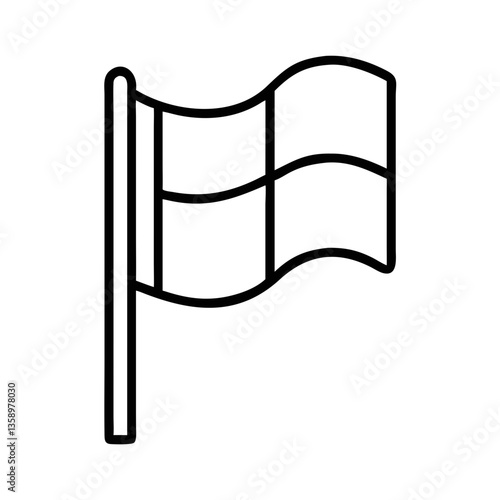 Simple line art flag waving on a pole against a white background  