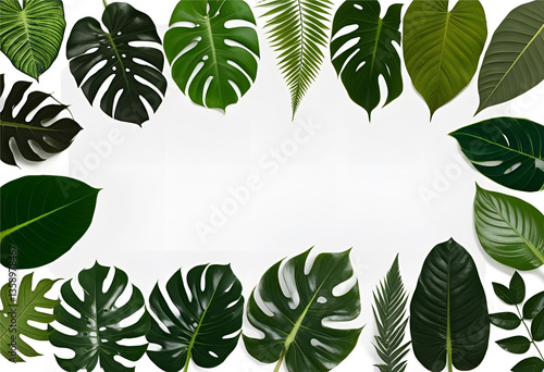 Tropical leaves collection on white background. Perfect for botanical design, nature themes, jungle decor, or eco-friendly projects.