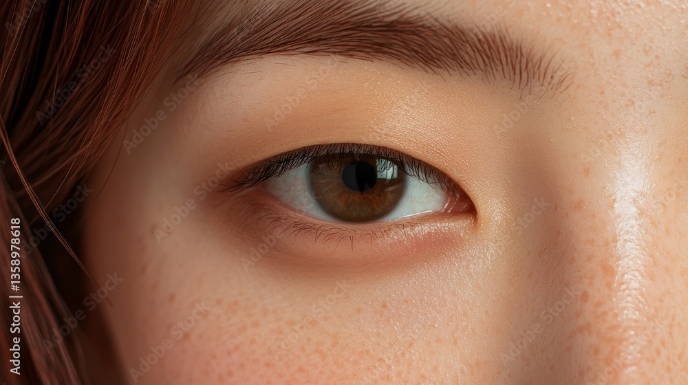 Obraz premium Close up of a korean woman s luminous under eye area with smooth, even skin in soft natural light