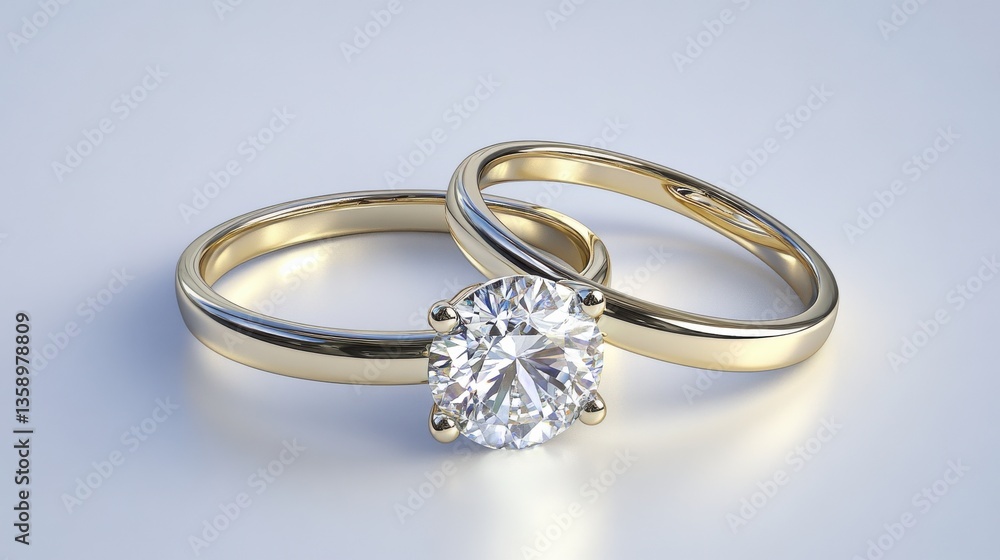 Elegant Gold Wedding Rings with Brilliant Diamond Centerpiece Elegant Gold Wedding Rings with Brilliant Diamond Centerpiece