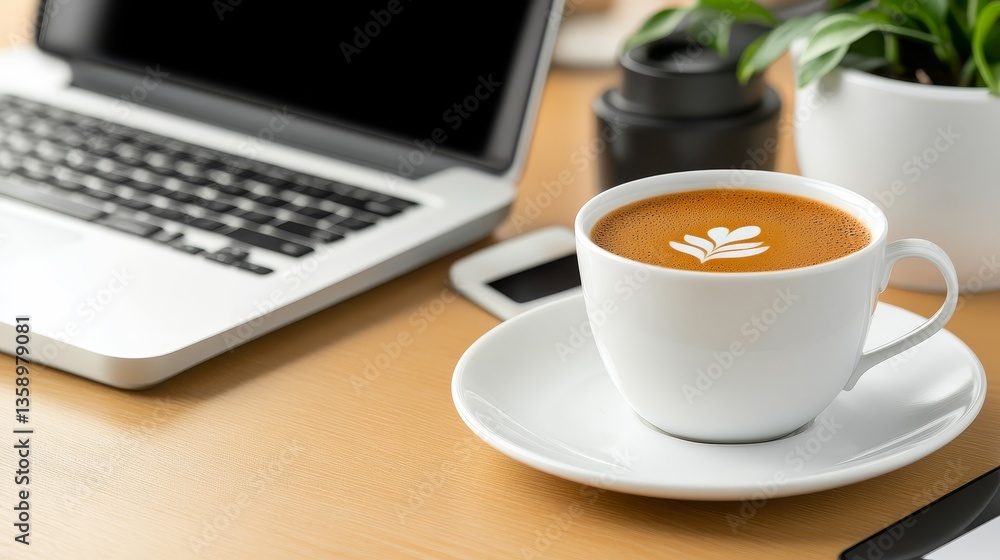 Coffee and Laptop on Desk Coffee and Laptop on Desk