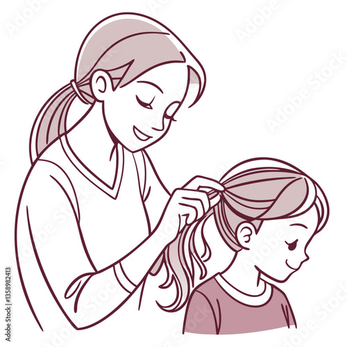 Mother Brushing Daughter’s Hair, Tender Family Moment. Perfect for: Mother's Day, Family Day, Parenting Blogs, Hair Care