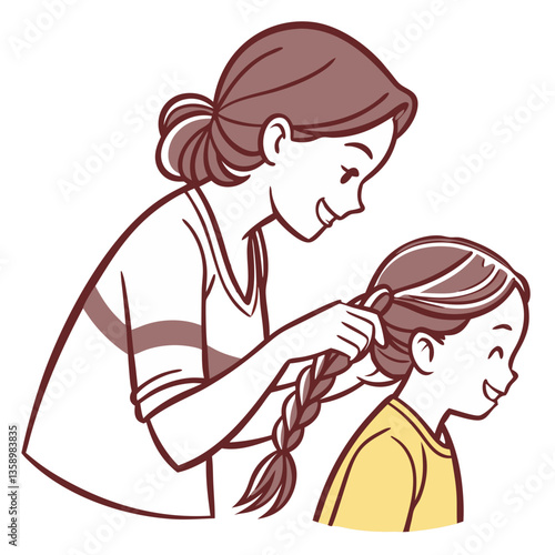 Mother Braiding Her Daughter’s Hair - Vector Illustration. Perfect for: Mother's Day, Family Day, Parenting Blogs, Childhood Moments