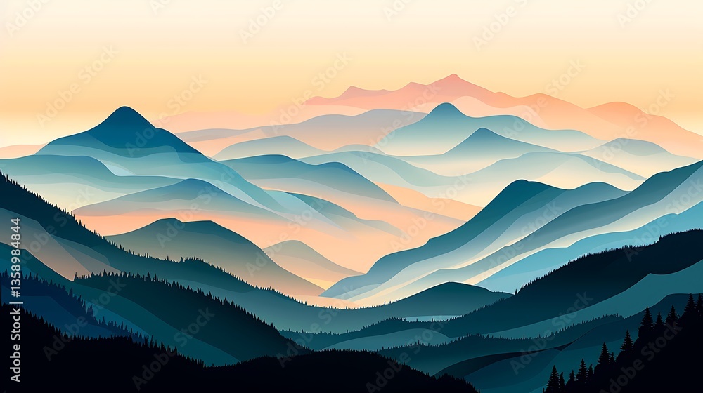 Obraz premium A beautiful abstract landscape painting of layered mountain ranges